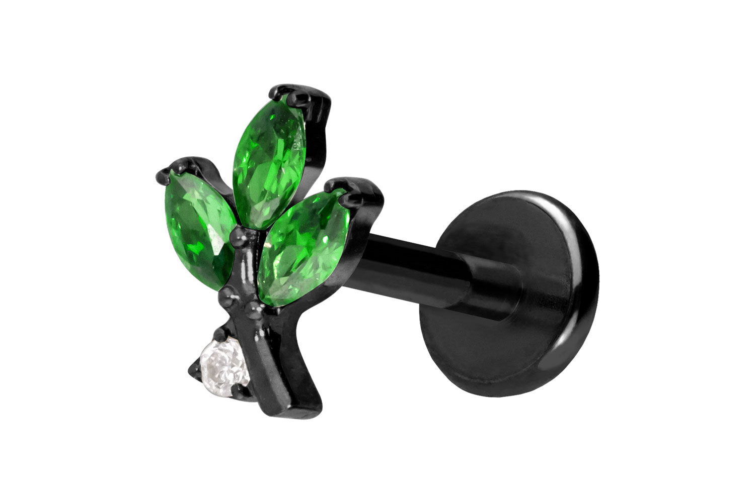 Titan Labret Piercing mit Push Fit KRISTALLZWEIG